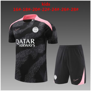 Kids PSG Short Training Suit Black – Pink 2024/25