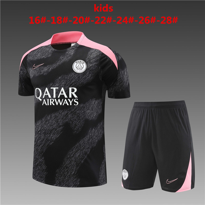 Kids PSG Short Training Suit Black – Pink 2024/25