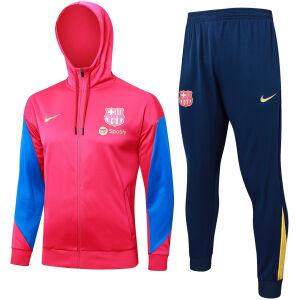 Mens Barcelona Hoodie Jacket + Pants Training Suit Red 2024/25