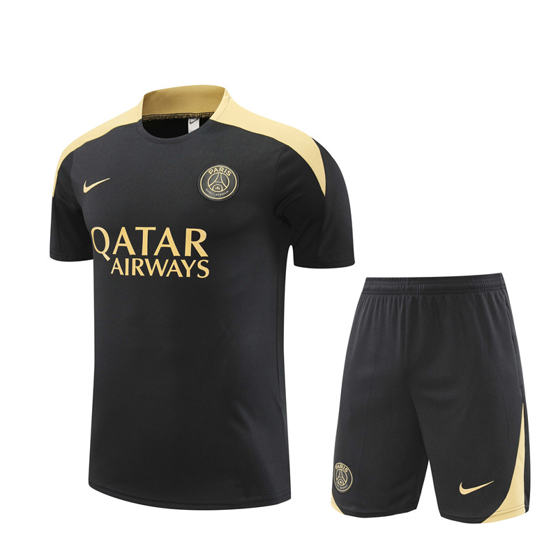 Mens PSG Short Training Suit Black – Gold 2024/25