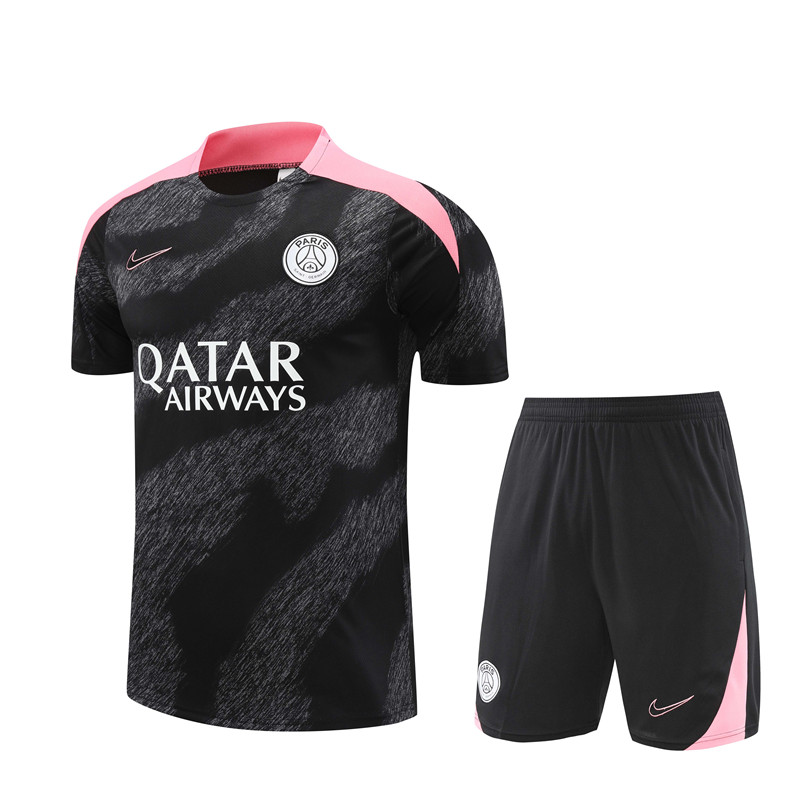 Mens PSG Short Training Suit Black – Pink 2024/25