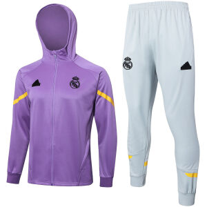 Mens Real Madrid Hoodie Jacket + Pants Training Suit Purple 2024/25