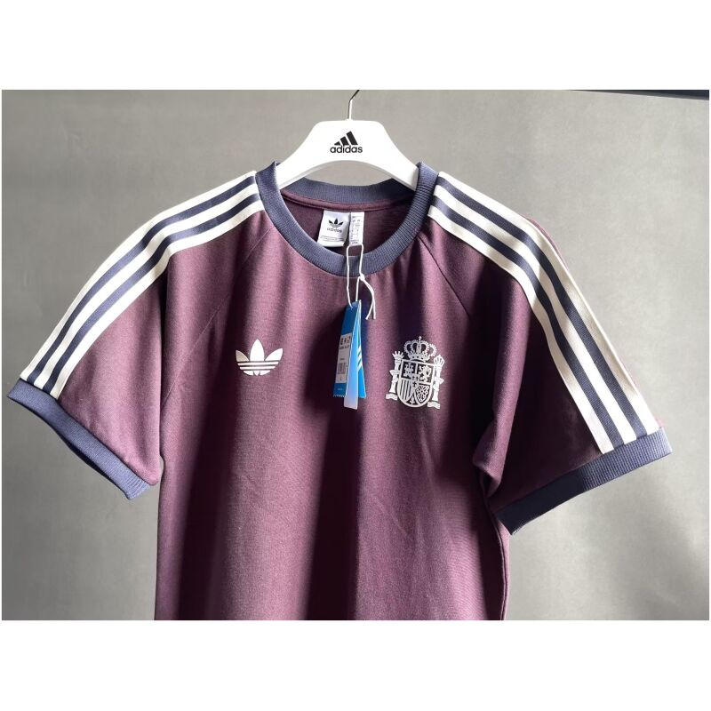 Mens Adidas Originals Spain Jersey 3 Stripes Pure Cotton Burgundy Shirt 2024 – Match