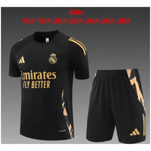 Kinder Real Madrid Kurzer Trainingsanzug Schwarz 2024/25
