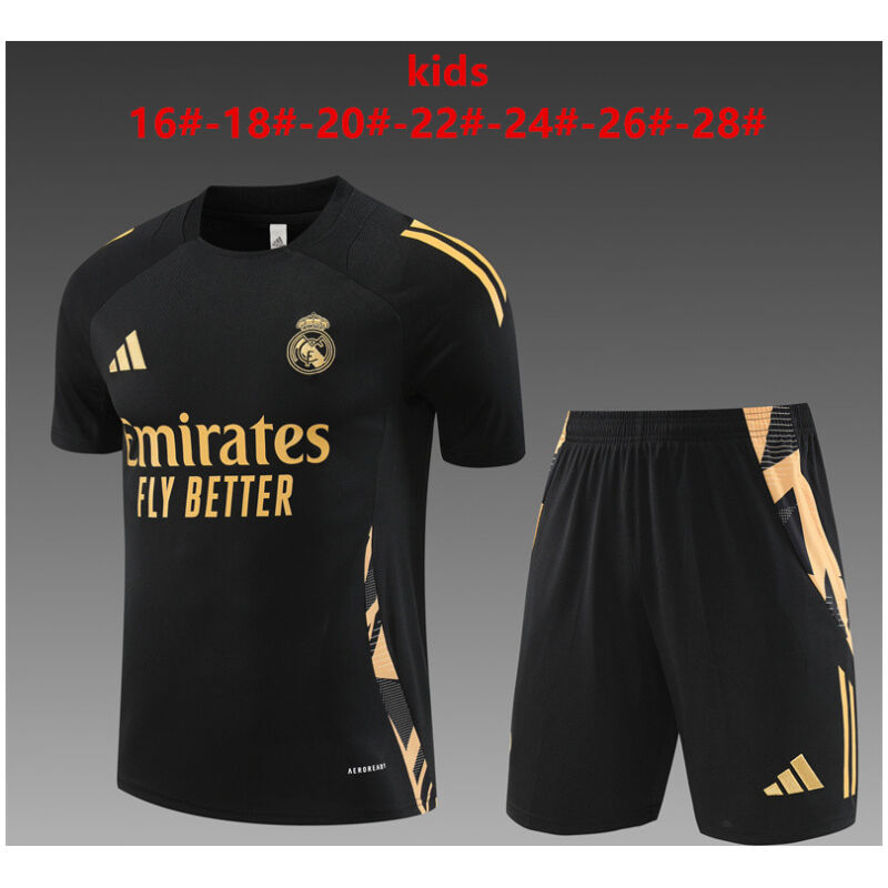 Kids Real Madrid Short Training Suit Black 2024/25