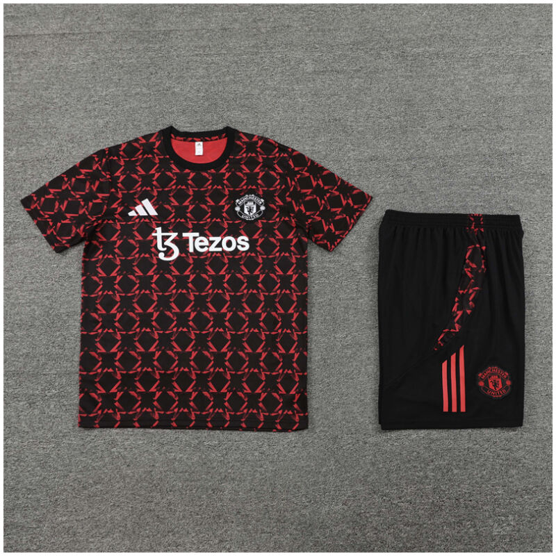Kids Manchester United Short Training Suit Red – Black 2024/25