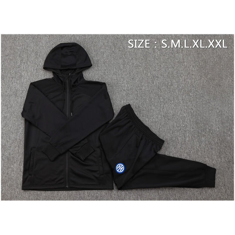 Mens Inter Milan Hoodie Jacket + Pants Training Suit Black 2024/25