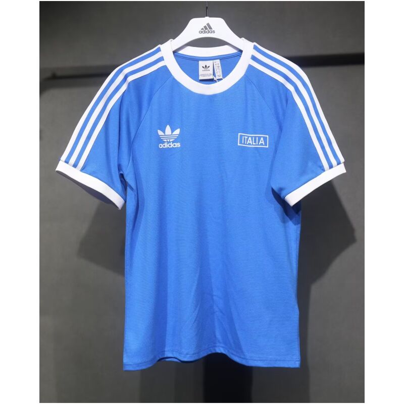 Mens Adidas Originals Italy Jersey 3 Stripes Pure Cotton Blue Shirt 2024 – Match