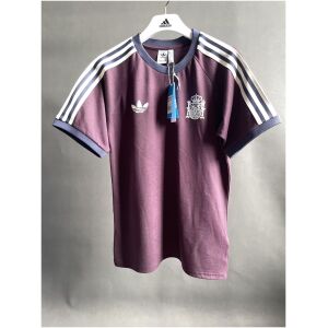 Mens Adidas Originals Spain Jersey 3 Stripes Pure Cotton Burgundy Shirt 2024 – Match