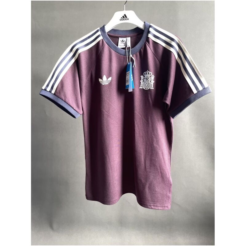 Mens Adidas Originals Spain Jersey 3 Stripes Pure Cotton Burgundy Shirt 2024 – Match