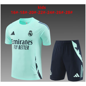 Kinder Real Madrid Kurzer Trainingsanzug Hellgrün 2024/25
