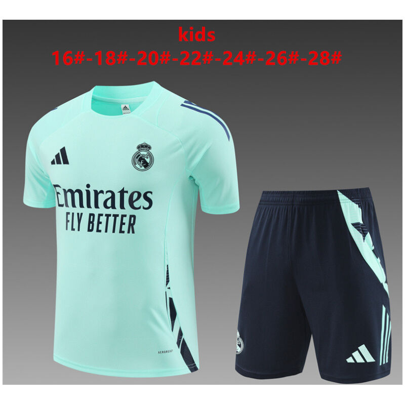 Kids Real Madrid Short Training Suit Light Green 2024/25