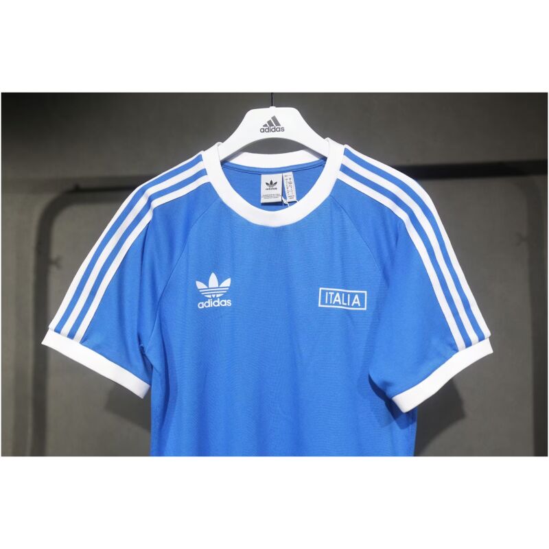 Mens Adidas Originals Italy Jersey 3 Stripes Pure Cotton Blue Shirt 2024 – Match