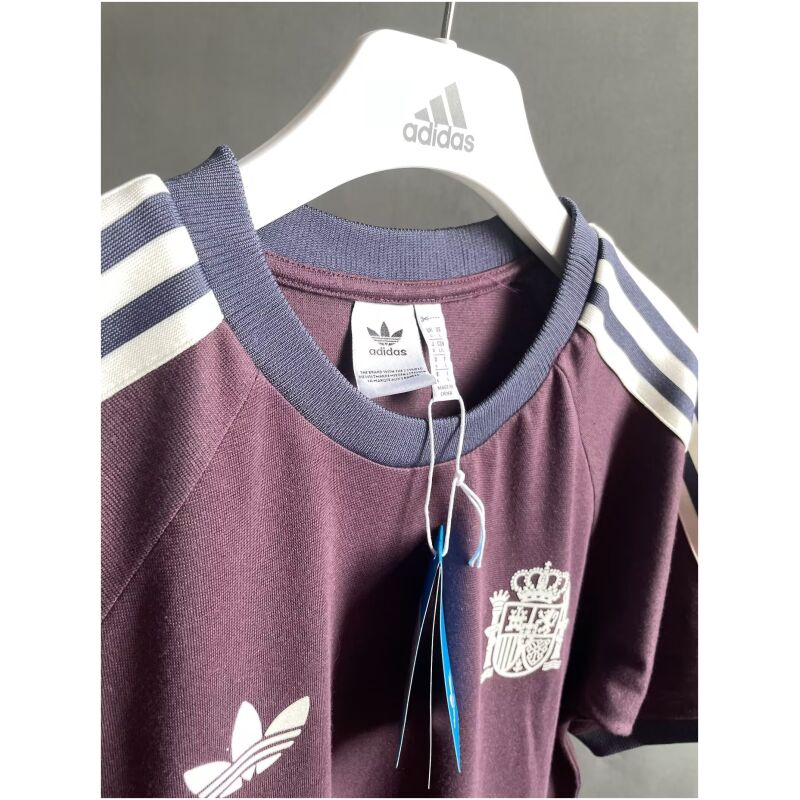 Mens Adidas Originals Spain Jersey 3 Stripes Pure Cotton Burgundy Shirt 2024 – Match