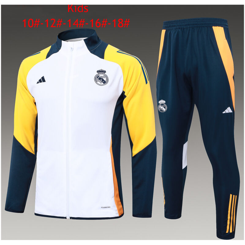 Kids Real Madrid Jacket + Pants Training Suit White 2024/25