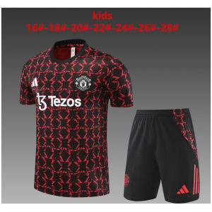 Kids Manchester United Short Training Suit Red – Black 2024/25