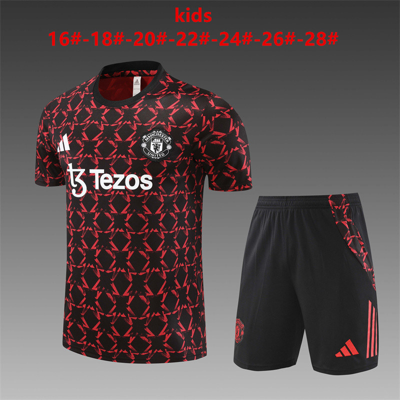 Kids Manchester United Short Training Suit Red – Black 2024/25
