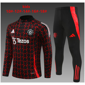 Kids Manchester United Training Suit Red – Black 2024/25