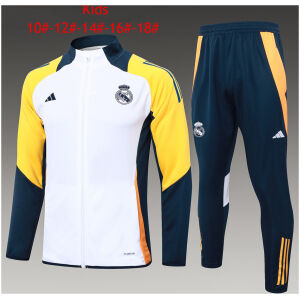 Kids Real Madrid Jacket + Pants Training Suit White 2024/25