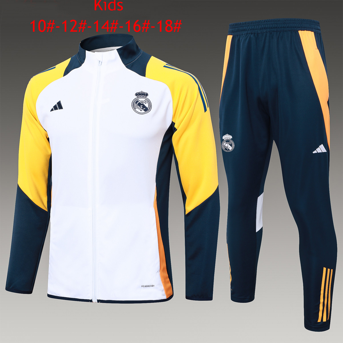 Kids Real Madrid Jacket + Pants Training Suit White 2024/25