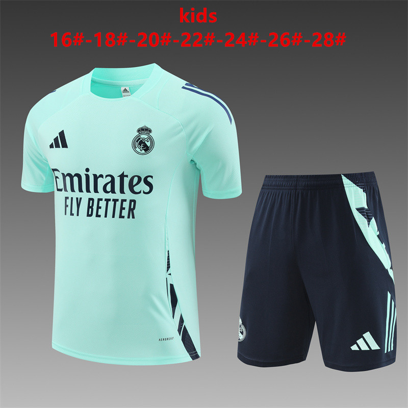 Kids Real Madrid Short Training Suit Light Green 2024/25