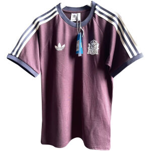 Mens Adidas Originals Spain Jersey 3 Stripes Pure Cotton Burgundy Shirt 2024 – Match