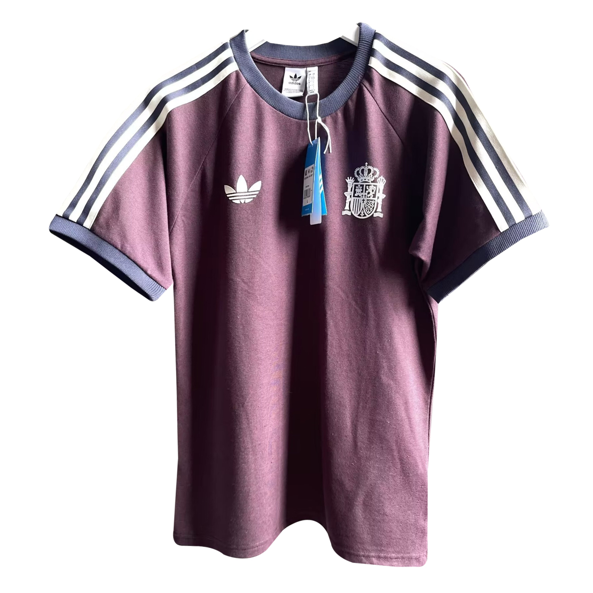 Mens Adidas Originals Spain Jersey 3 Stripes Pure Cotton Burgundy Shirt 2024 – Match