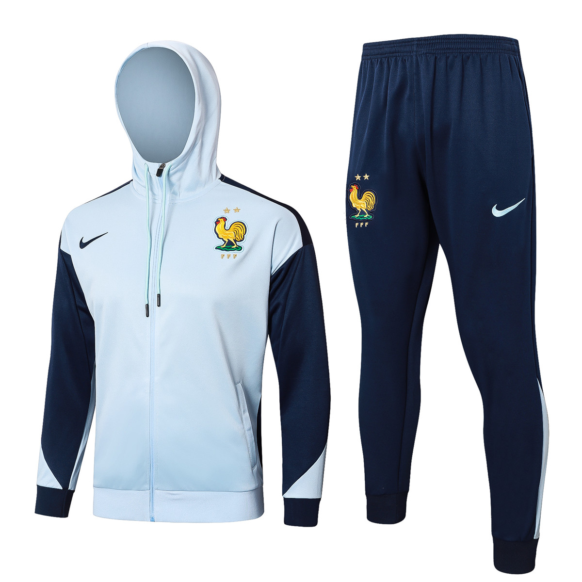 Mens France Hoodie Sweatshirt + Pants Training Suit Light Blue II 2024