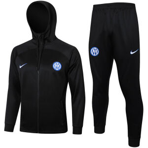 Mens Inter Milan Hoodie Jacket + Pants Training Suit Black 2024/25