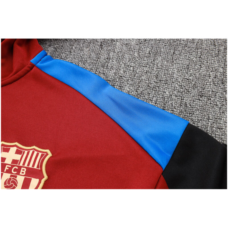 Mens Barcelona Hoodie Jacket + Pants Training Suit Burgundy 2024/25