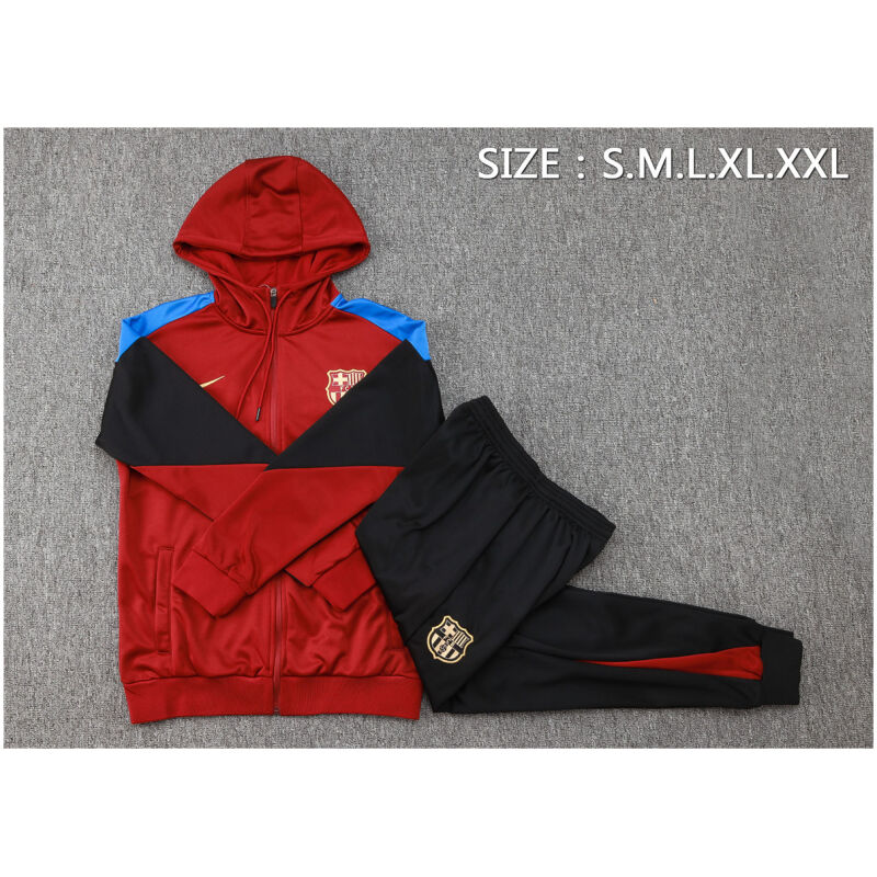 Mens Barcelona Hoodie Jacket + Pants Training Suit Burgundy 2024/25
