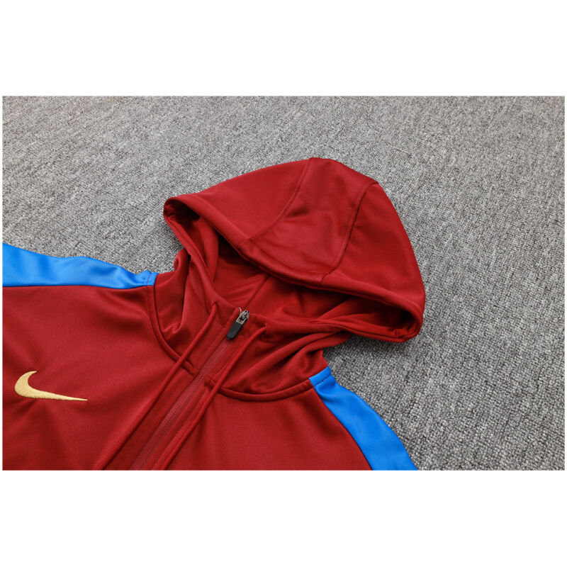 Mens Barcelona Hoodie Jacket + Pants Training Suit Burgundy 2024/25