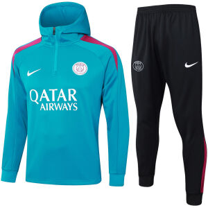 Mens PSG Hoodie Sweatshirt + Pants Training Suit Cyan 2024