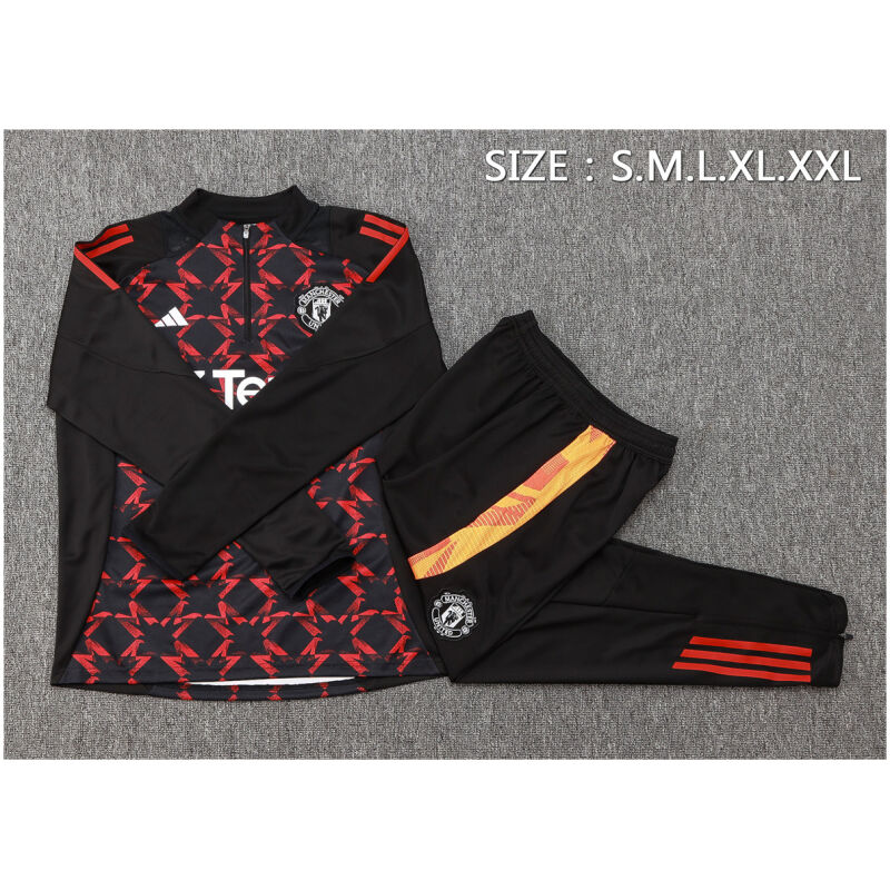 Mens Manchester United Training Suit Black – Red 2024/25