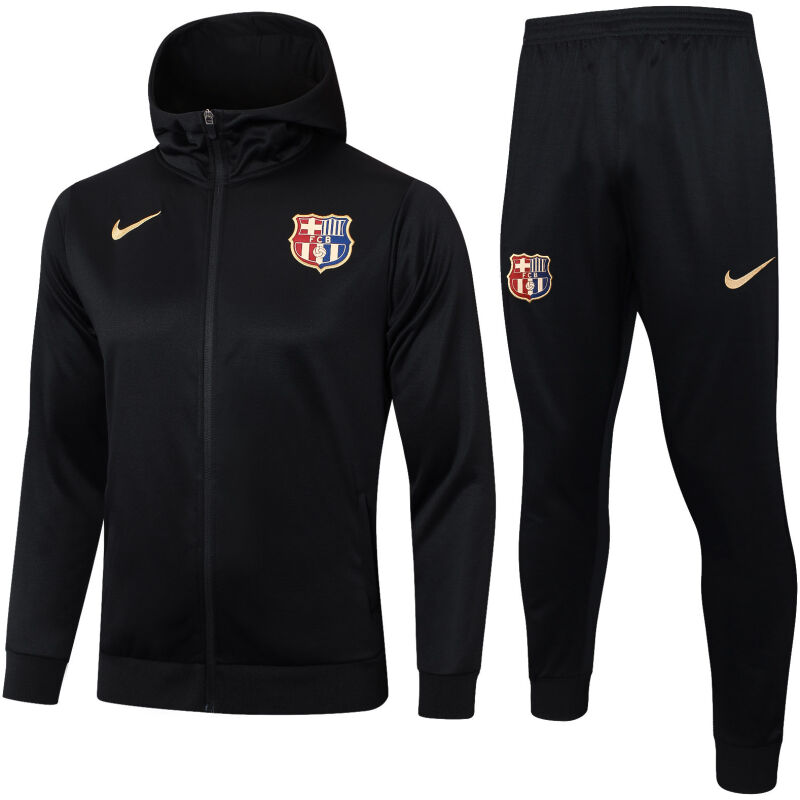 Mens Barcelona Hoodie Jacket + Pants Training Suit Black 2024/25