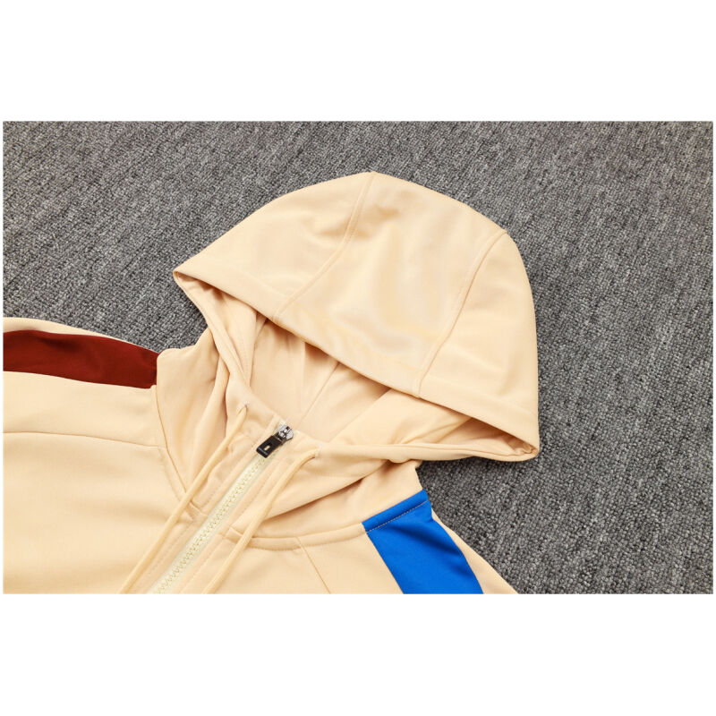 Mens Barcelona Hoodie Sweatshirt + Pants Training Suit Apricot 2024/25
