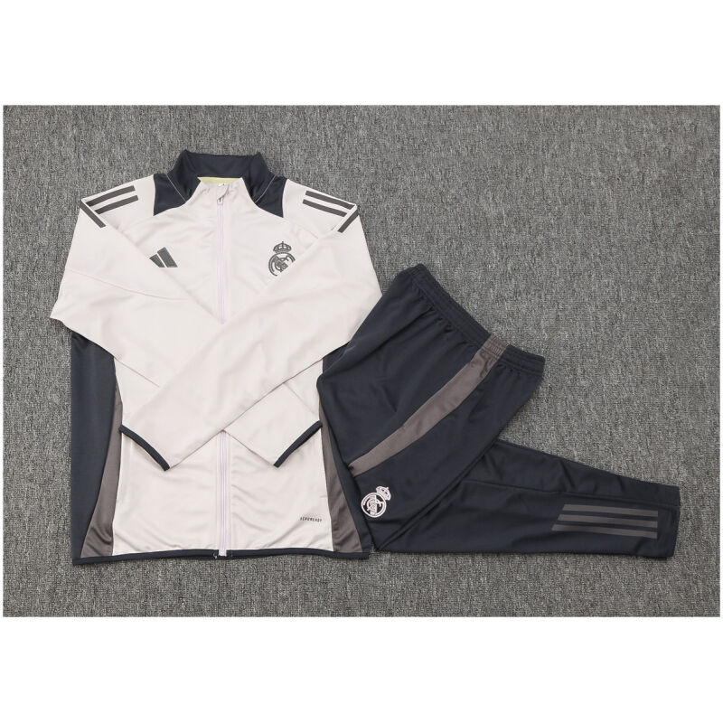 Kids Real Madrid Jacket + Pants Training Suit Light Grey 2024/25