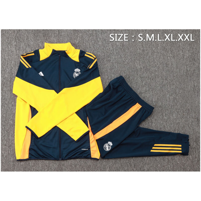 Mens Real Madrid Jacket + Pants Training Suit Royal – Yellow 2024/25