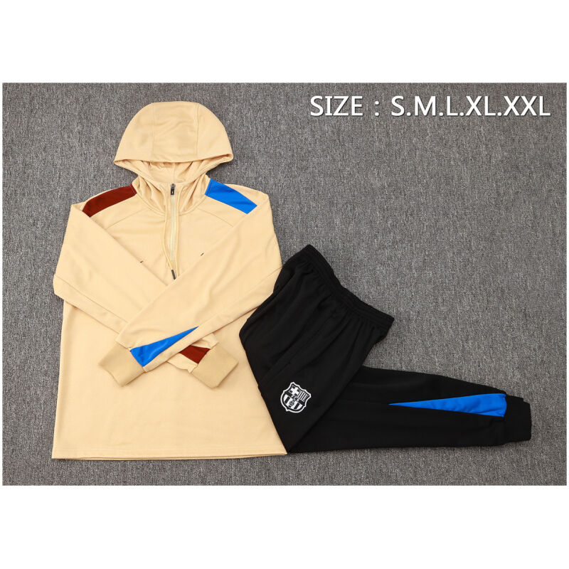 Mens Barcelona Hoodie Sweatshirt + Pants Training Suit Apricot 2024/25