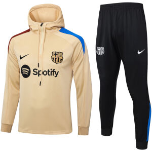 Mens Barcelona Hoodie Sweatshirt + Pants Training Suit Apricot 2024/25