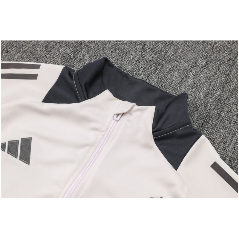 Mens Real Madrid Jacket + Pants Training Suit Light Grey 2024/25