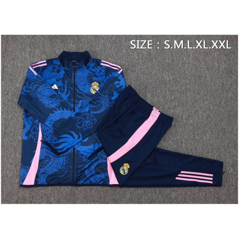 Mens Real Madrid Jacket + Pants Training Suit Blue Dragon 2024/25