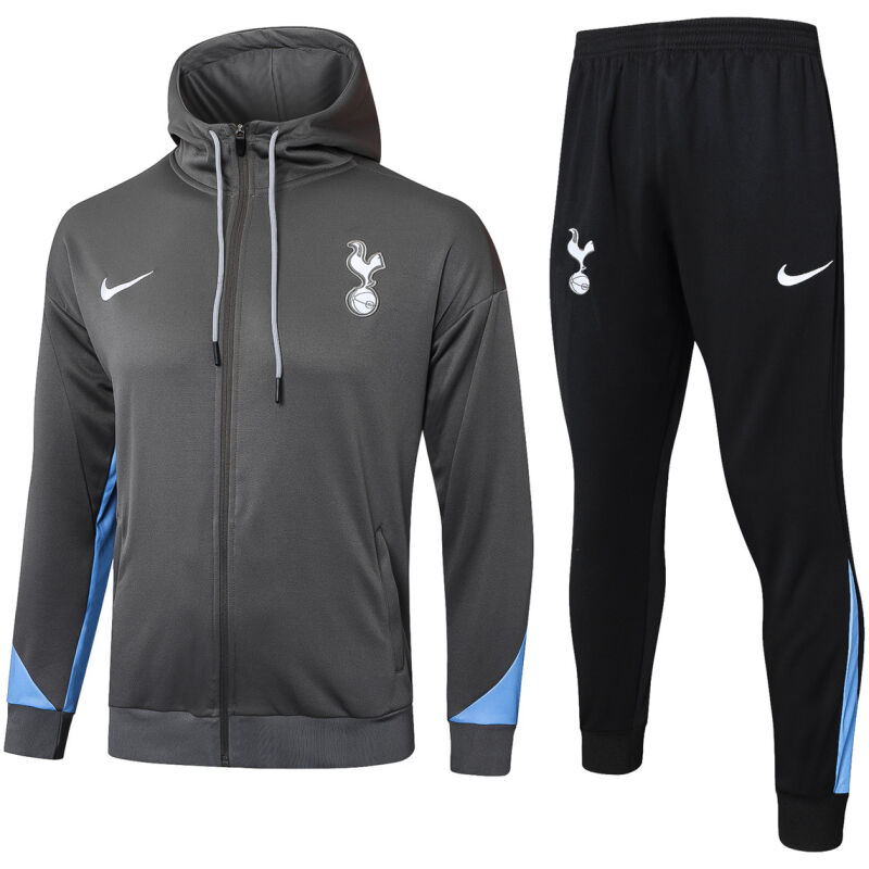 Mens Tottenham Hotspur Hoodie Jacket + Pants Training Suit Grey 2024/25