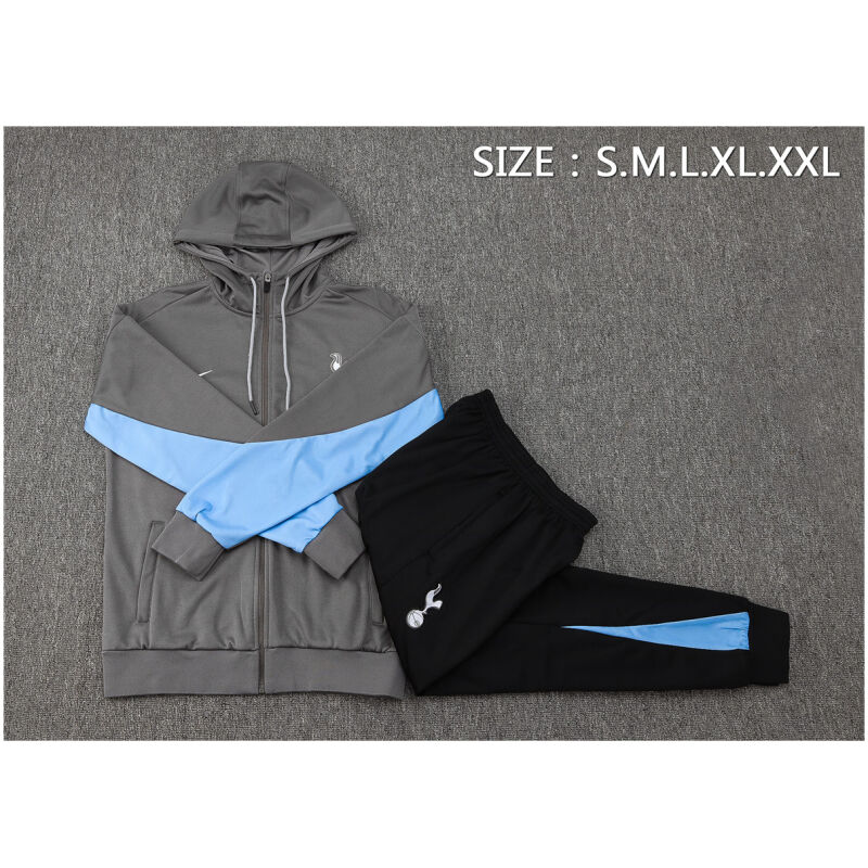 Mens Tottenham Hotspur Hoodie Jacket + Pants Training Suit Grey 2024/25