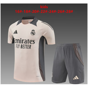 Kinder Real Madrid Kurzer Trainingsanzug Hellgrau 2024/25