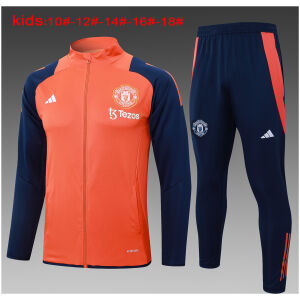 Kids Manchester United Jacket + Pants Training Suit Orange 2024/25