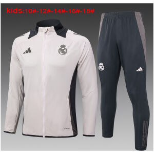 Kids Real Madrid Jacket + Pants Training Suit Light Grey 2024/25