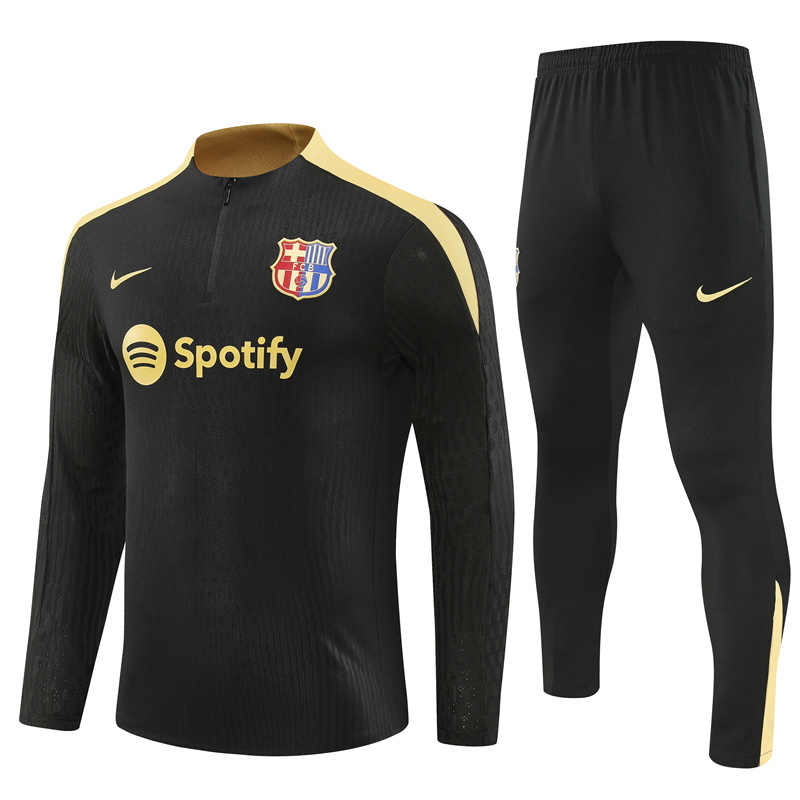 Mens Barcelona Training Suit Black – Gold 2024/25