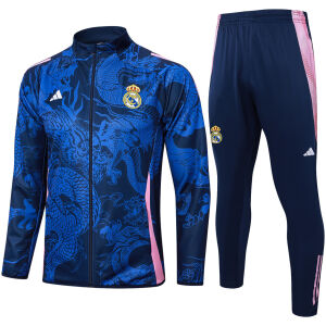 Mens Real Madrid Jacket + Pants Training Suit Blue Dragon 2024/25