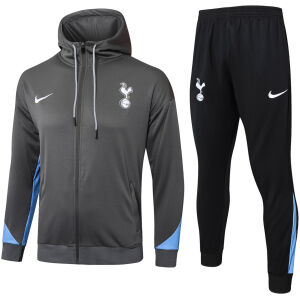 Mens Tottenham Hotspur Hoodie Jacket + Pants Training Suit Grey 2024/25